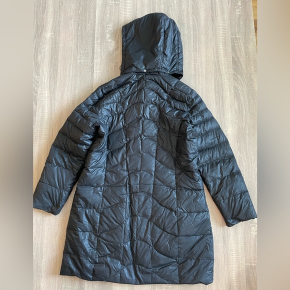 Utex Long Black GOOSEDOWN puffer Jacket Trench w/ Removable hood. Size L - Picture 5 of 15